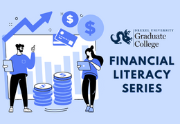 Graduate College Financial Literacy Series image of two individuals surrounded by money symbols